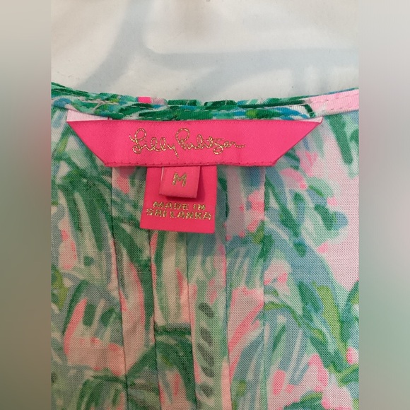 Lilly Pulitzer HOLLIE Tropical Pink & Green Palm Print Tunic Dress Sz M - Picture 4 of 5